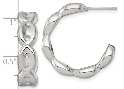 Sterling Silver Polished Puffed Mariner/Anchor Link Post C-Hoop Earrings (Style QE17999)