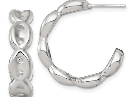 Sterling Silver Polished Puffed Mariner/Anchor Link Post C-Hoop Earrings (Style QE17999)