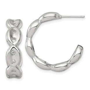 Sterling Silver Polished Puffed Mariner/Anchor Link Post C-Hoop Earrings (Style QE17999)