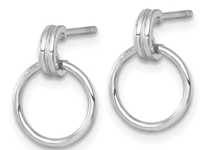 Sterling Silver Rhodium-plated Polished Circle Post Dangle Earrings (Style QE18003)
