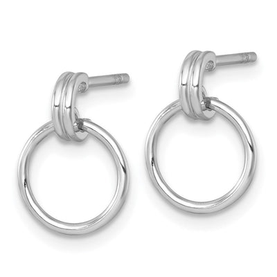 Sterling Silver Rhodium-plated Polished Circle Post Dangle Earrings, 14.4 x 10.1mm