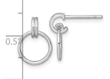 Sterling Silver Rhodium-plated Polished Circle Post Dangle Earrings (Style QE18003)