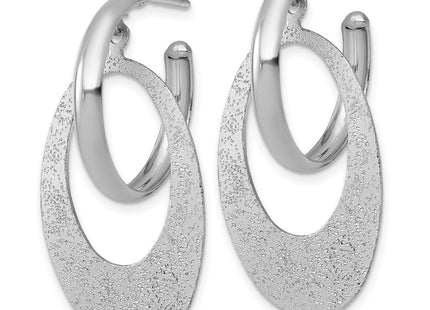 Sterling Silver Rhodium-plated Polished and Brushed Oval Dangle C-Hoop Post Earrings (Style QE18011)