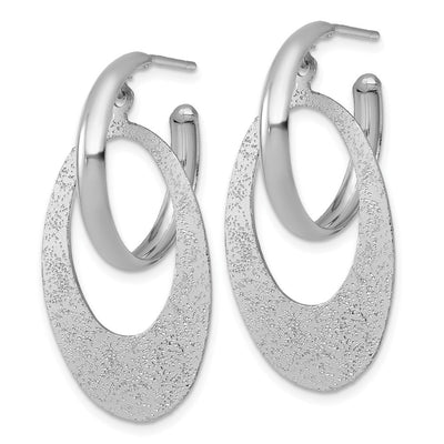 Sterling Silver Rhodium-plated Polished and Brushed Oval Dangle C-Hoop Post Earrings, 33.5 x 17mm