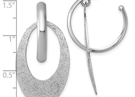 Sterling Silver Rhodium-plated Polished and Brushed Oval Dangle C-Hoop Post Earrings (Style QE18011)