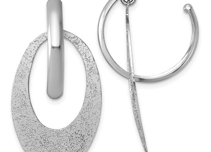 Sterling Silver Rhodium-plated Polished and Brushed Oval Dangle C-Hoop Post Earrings (Style QE18011)