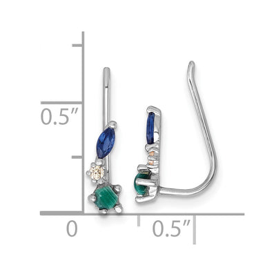 Sterling Silver Rhodium-plated CZ Malachite and Nano Crystal Ear Climber Earrings