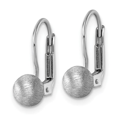 Sterling Silver Rhodium-plated Scratch Finish Ball Leverback Earrings, 15 x 11.6mm