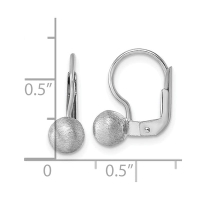 Sterling Silver Rhodium-plated Scratch Finish Ball Leverback Earrings, 15 x 11.6mm