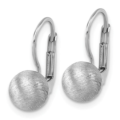 Sterling Silver Rhodium-plated Scratch Finish Ball Leverback Earrings, 15 x 14.35mm