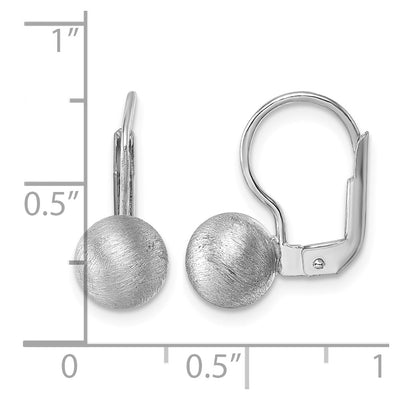 Sterling Silver Rhodium-plated Scratch Finish Ball Leverback Earrings, 15 x 14.35mm