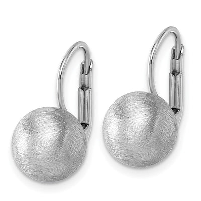 Sterling Silver Rhodium-plated Scratch Finish Ball Leverback Earrings, 15.15 x 9.9mm