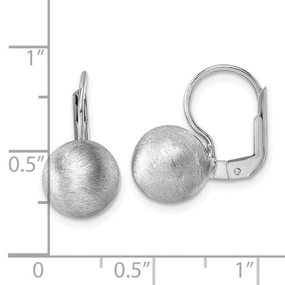 Sterling Silver Rhodium-plated Scratch Finish Ball Leverback Earrings, 15.15 x 9.9mm