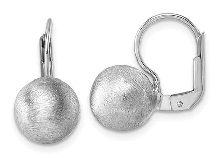 Sterling Silver Rhodium-plated Scratch Finish Ball Leverback Earrings (Style QE18040)
