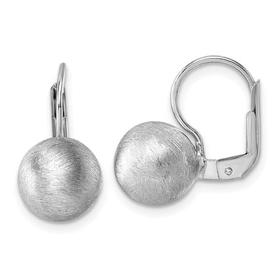 Sterling Silver Rhodium-plated Scratch Finish Ball Leverback Earrings, 15.15 x 9.9mm