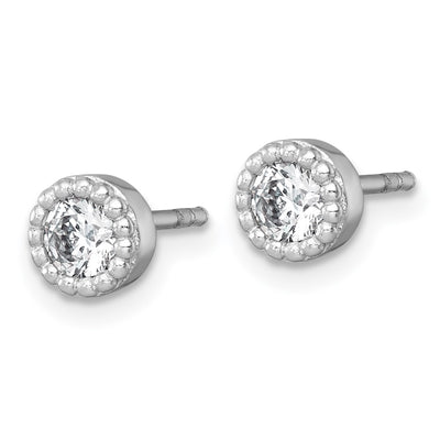 Sterling Silver Rhodium-plated Polished Beaded CZ Stud Earrings