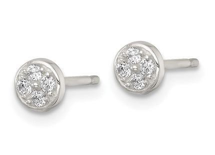 Sterling Silver Polished White CZ Cluster Circle Post Earrings (Style QE18042)