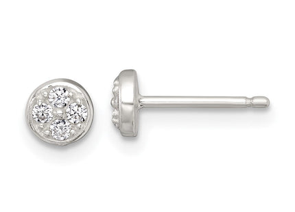 Sterling Silver Polished White CZ Cluster Circle Post Earrings (Style QE18042)