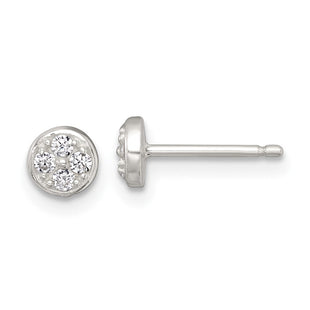 Sterling Silver Polished White CZ Cluster Circle Post Earrings (Style QE18042)