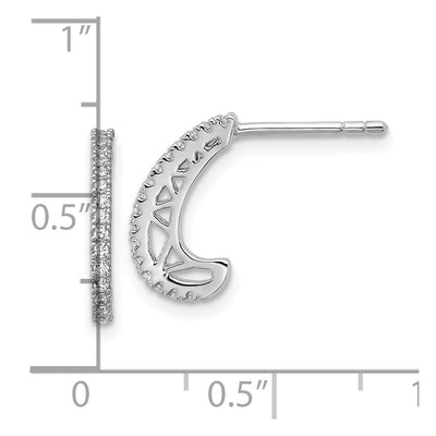 Sterling Silver Rhodium-plated CZ Polished J-Hoop Post Earrings, 12.8 x 9.2mm
