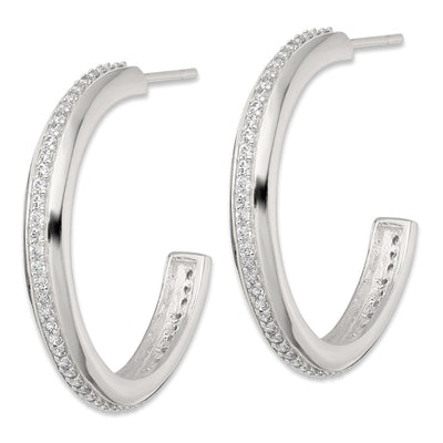 Sterling Silver Polished 26.5x3.5mm CZ Post C-Hoop Earrings
