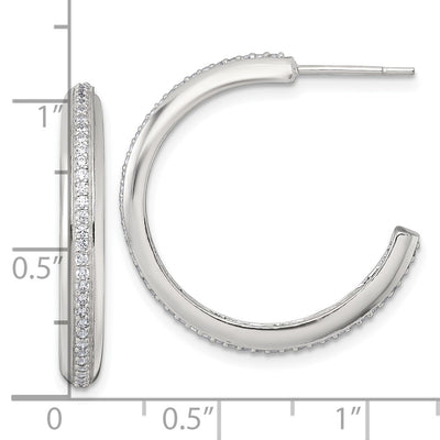 Sterling Silver Polished 26.5x3.5mm CZ Post C-Hoop Earrings