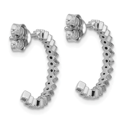 Sterling Silver Rhodium-plated CZ Polished J-Hoop Post Earrings, 16.5 x 16.4mm