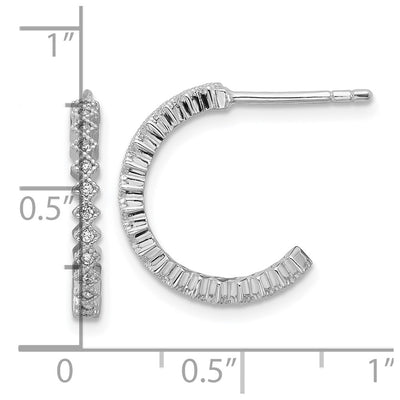 Sterling Silver Rhodium-plated CZ Polished J-Hoop Post Earrings, 16.5 x 16.4mm