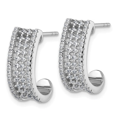 Sterling Silver Rhodium-plated Pavé CZ J-Hoop Post Earrings