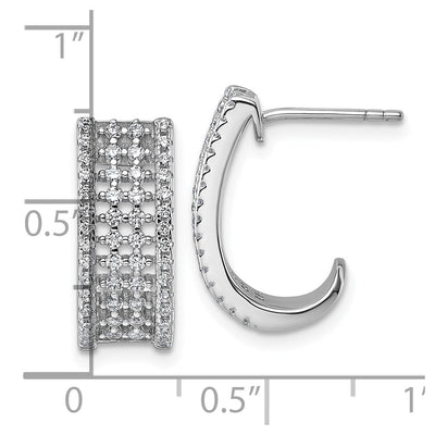 Sterling Silver Rhodium-plated Pavé CZ J-Hoop Post Earrings