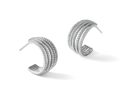 Sterling Silver Rhodium-plated Polished CZ Multi-Row J-Hoop Post Earrings