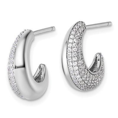 Sterling Silver Rhodium-plated CZ Polished J-Hoop Post Earrings, 15.3 x 12.8mm