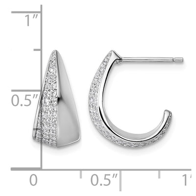 Sterling Silver Rhodium-plated CZ Polished J-Hoop Post Earrings, 17.2 x 13.8mm