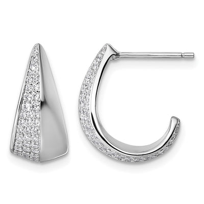 Sterling Silver Rhodium-plated CZ Polished J-Hoop Post Earrings, 17.2 x 13.8mm