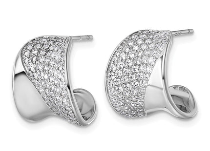 Sterling Silver Rhodium-plated CZ Polished J-Hoop Post Earrings (Style QE18099)