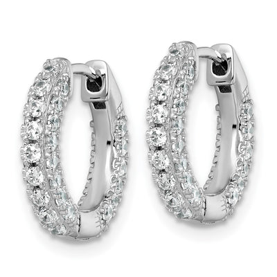 Sterling Silver Rhodium-plated Polished CZ Round Hinged Hoop Earrings, 15.2 x 16.7mm