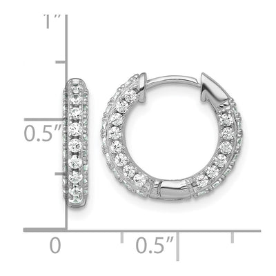 Sterling Silver Rhodium-plated Polished CZ Round Hinged Hoop Earrings, 15.2 x 16.7mm