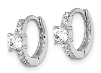 Sterling Silver Rhodium-plated Polished CZ Round Hinged Hoop Earrings (Style QE18115)