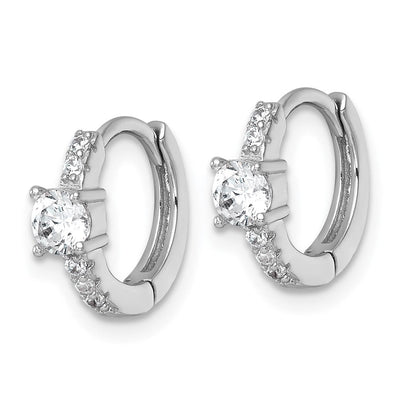 Sterling Silver Rhodium-plated Polished CZ Round Hinged Hoop Earrings, 11.4 x 13.4mm