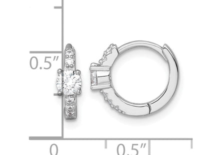 Sterling Silver Rhodium-plated Polished CZ Round Hinged Hoop Earrings (Style QE18115)