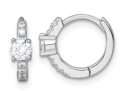 Sterling Silver Rhodium-plated Polished CZ Round Hinged Hoop Earrings (Style QE18115)