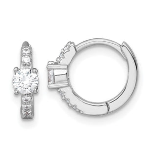 Sterling Silver Rhodium-plated Polished CZ Round Hinged Hoop Earrings (Style QE18115)