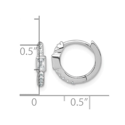 Sterling Silver Rhodium-plated Polished Round and Emerald-cut CZ Round Hinged Hoop Earrings