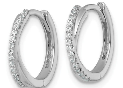 Sterling Silver Rhodium-plated Polished CZ -X- Round Hinged Hoop Earrings (Style QE18123)