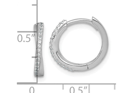 Sterling Silver Rhodium-plated Polished CZ -X- Round Hinged Hoop Earrings (Style QE18123)