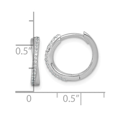 Sterling Silver Rhodium-plated Polished CZ -X- Round Hinged Hoop Earrings, 13.9 x 14.9mm