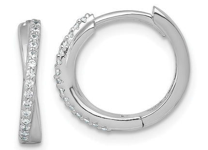 Sterling Silver Rhodium-plated Polished CZ -X- Round Hinged Hoop Earrings (Style QE18123)