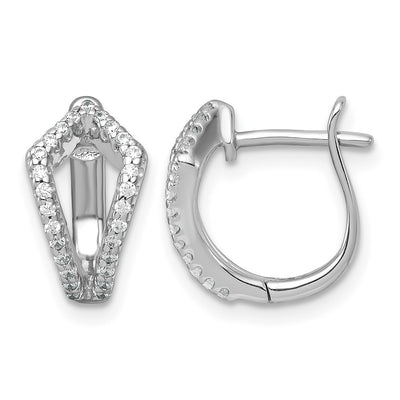 Sterling Silver Rhodium-plated Polished CZ Hinged Hoop Earrings, 13.1 x 13mm