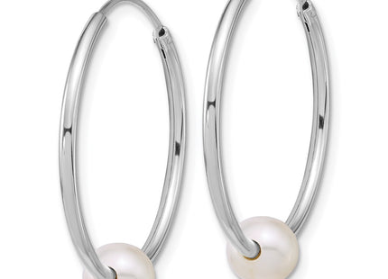 Sterling silver pearl hoop earrings, alternate view