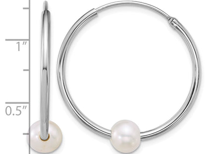 Sterling silver pearl hoop earrings, another view